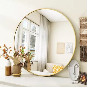 30 Inch Circle Mirror Round Bathroom Mirror Metal Frame for Wall Decor Gold  - Picture 1 of 8