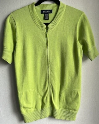 Denim & Co. Sweater Women Small Green Mock Neck  Short Sleeve Pullover Full Zip - Image 1 of 4