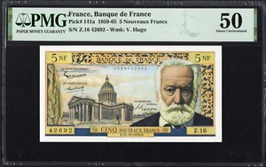 France 5 NF Nouveaux Francs P141a 1959-65 PMG50 aUNC French Banknote BEAUTIFUL - Foto 1 di 2