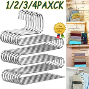 Clothes Pants Trouser Hanger Multi Layer Storage Rack Closet Space Saver S Shape - Picture 1 of 16