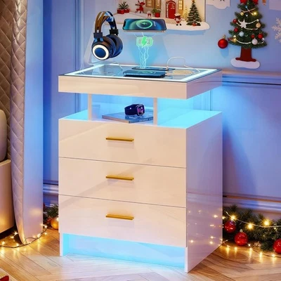 Paquete de 1 Mesita de Noche LED con Estación de Carga Inalámbrica, Sensor Automático 3 Colores Dimmab Foto 1 de 4