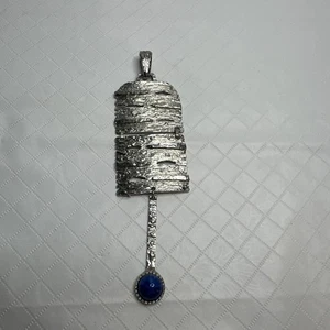 Vintage Halskette Brutalist Promi Parure Anhänger blau Cabochon 6" fehlt lesen - Bild 1 von 19