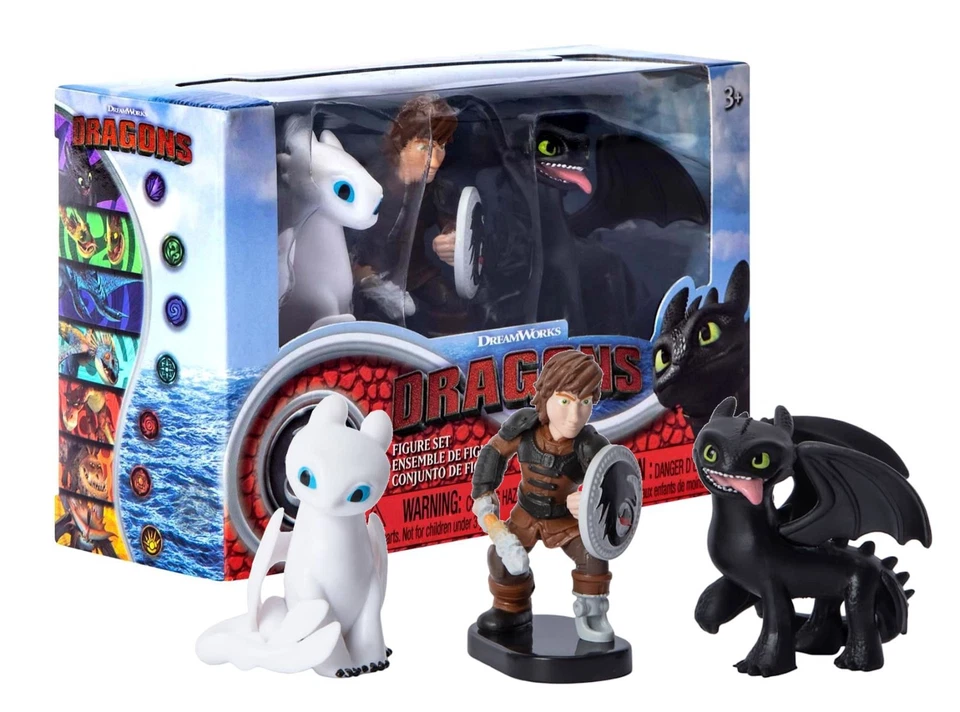 Juego de 3 figuras DreamWorks Dragons Light Fury Hipo Desdentado Nuevo en caja Foto 1 de 1