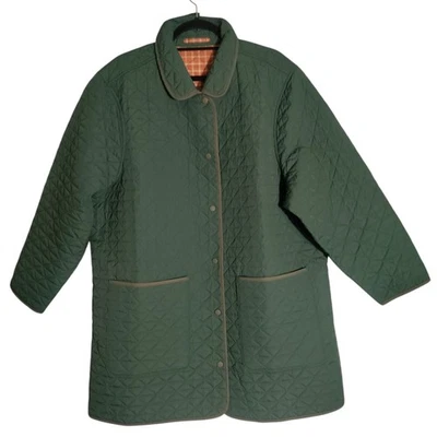 Lands’ End Women’s Reversible Quilted Jacket Size 2X Green/Orange Snaps  - Image 1 of 4