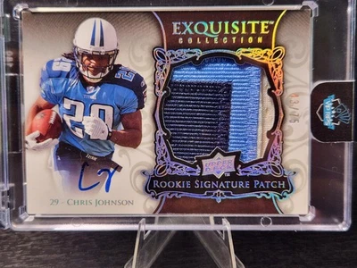 Chris Johnson 2008 Exquisite Silver Holo RC /75 RPA Event Used Rookie Patch AUTO - Image 1 of 3