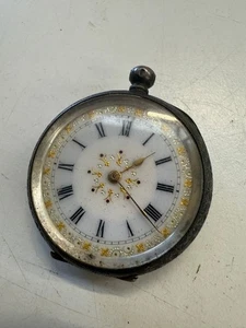 ANTIQUE FANCY ENGRAVED 935 SILVER CASED POCKET FOB WATCH - Picture 1 of 9