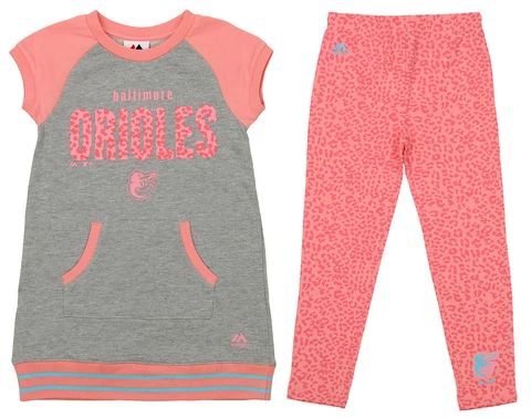 Majestic MLB Little Girls Baltimore Orioles Cheer Loud Legging Set, Pink Cover