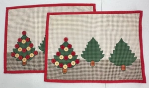 Juego de 2 manteles individuales multicolores decoración mesa acento botón árbol de Navidad country - Imagen 1 de 9