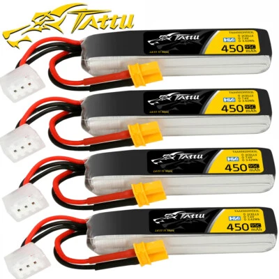4X Tattu 450mAh 95C 7.6V HV 2S Lipo Battery XT30 Plug-Long For RC FPV Quadcopter - Image 1 of 4