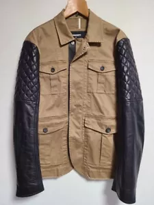 DSQUARED2 Blouson Jacket Leather Cotton Military Brown Beige Pocket Used Size 46 - Picture 1 of 10