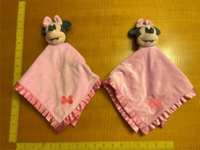2 Disney baby Minnie Mouse Pink Bow Gray Security Blanket Lovey Satin Trim - Image 1 of 4