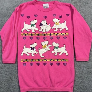 Vintage Girls 1990s Youth Pink Scottie Dog Long Sweatshirt Sz 5? USA See Pics! - Picture 1 of 20