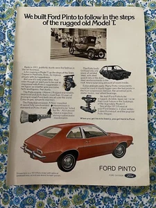 Vintage 1972 Ford Pinto Print Ad Follow In Footsteps Of Rugged Model T - Picture 1 of 7