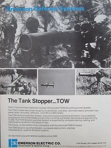 9/1982 PUB EMERSON DEFENSE SYSTEMS TOW MISSLE GROUND LAUNCHER SYSTEM ORIGINAL ANZEIGE - Bild 1 von 1
