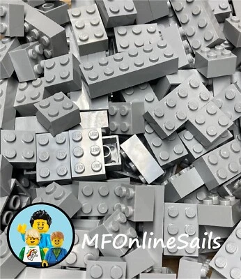 100 Light Bluish Gray Genuine LEGO Bricks 2x2 2x3 2x4 Mixed Bulk Lot - Image 1 of 4