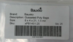 BAUXKO 8 x 4 x 21" - 1.5 Mil Gusseted Poly Bags, QUANTITY 25 - Picture 1 of 3
