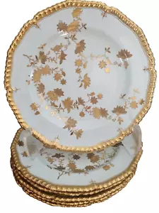 Royal Crown Derby FLORES ELEVADAS EN ORO HOJAS TURQUESA Almuerzo Gadrooned 6 Platos - Imagen 1 de 14