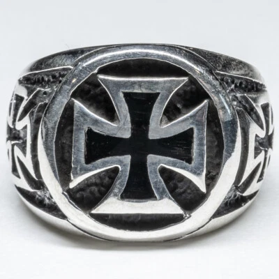 Iron Cross Maltese 925 silver Signet Ring Celtic Biker Schwartz M-Z +. - Image 1 of 2