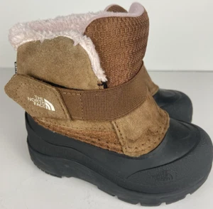 Waterproof The North Face Toddler Alpenglow Snow Hiking Boots Size 7 Brown Pink - Picture 1 of 9