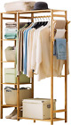 Ufine Bamboo Garment Rack 6 Tier Storage Shelves Clothes Hanging Rack with Side 