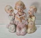 Figurine vintage en porcelaine Lefton biscuit trois enfants priant chant #933