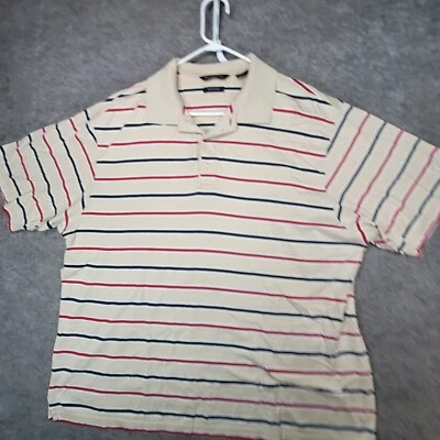 PGA Tour Polo Shirt Mens Extra Large Beige Black Red Striped Mercerized - Image 1 of 4