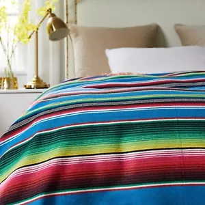 150*215 Mexican Sarape Blanket, Rug, Picnic Throw Tablecloth Hot Rod Yoga Fringe - Picture 1 of 8