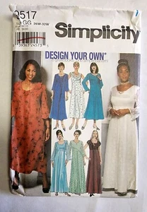 Simplicity Design Your Own Pattern 9517 Dresses 2 Length Sz 18W-24W Uncut 2000 - Picture 1 of 5
