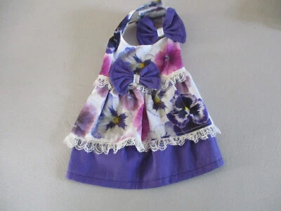 XS dog dress [blue flowers] cotton handmade - Image 1 of 2