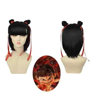 Parrucca cosplay film anime Nezha capelli neri parrucca adolescente oggetti di scena accessorio carnevale - Foto 1 di 6