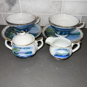 2 Lake Tahoe Scenic Emerald Bay Souvenir Tasse & Teller / mit Sahne und Zuckerdose - Bild 1 von 11