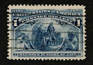 US 1893 #230 Columbian Exposition 1c Deep Blue Fancy Cancel XF Ex Used - Picture 1 of 2