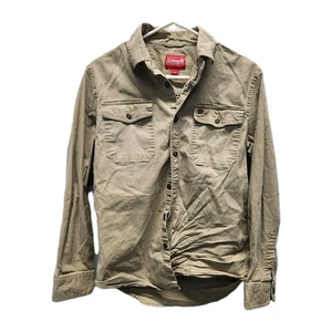 Coleman Shirt Men's M Khaki Button Up Long Sleeve Outdoors Workwear Distressed  - Picture 1 of 12
