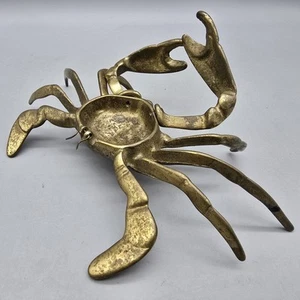 8” x 4.5” Vintage Brass Sea Crab Statue Trinket Dish Ashtray READ Movable Claws - Picture 1 of 8