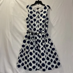 Talbots NWT Polka Dot Sleeveless Shirt Dress Sz 8P White Navy Summer Cute - Picture 1 of 9