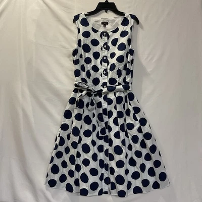 Talbots NWT Polka Dot Sleeveless Shirt Dress Sz 8P White Navy Summer Cute - Image 1 of 4