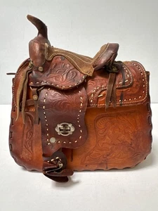 Vintage Western Embossed Leather Saddle Purse - Picture 1 of 15