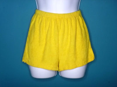 Shorts de ginástica vintage anos 70 Bay Street amarelo brilhante elástico terrycloth tamanho XS/S - Imagem 1 de 4