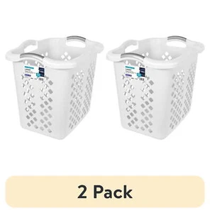 (2 pack) Home Logic 2 Bushel Lamper Plastic Laundry Basket with Silver Handles - Picture 1 of 9