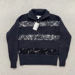 Nine West Half Knit Full Zip Black Sequins Sweater in Women’s Size XS NEW - Picture 1 of 13