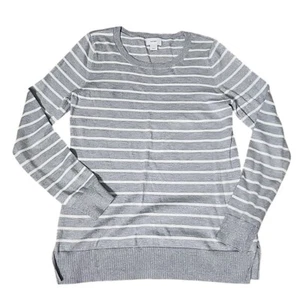 Old Navy Metallic Sweater Small Gray White Striped Long Sleeve Crew Neck Sweater - Picture 1 of 9