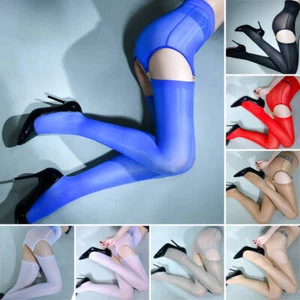 Body donna trasparente lucido minigonna giarrettiera cintura coscia calze alte collant - Foto 1 di 21