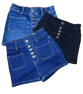 Shorts Denim New Look Age 8, 10, 12, 14 Girls Button Front High Waist 4 Pockets - Picture 1 of 20