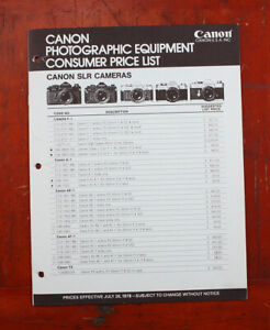 CANON PHOTOGRAPHIC EQUIPMENT CONSUMER PRICE LIST, JULY 1978/214169