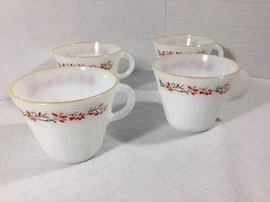 VTG Termocrisa Milk Glass - Red & Brown Floral Design - Mexico - 4 Cups - Picture 1 of 6