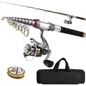 Telescopic Fishing Rod Sea Saltwater Spinning Pole Reel Combo 100M Line Full Kit - Picture 1 of 16