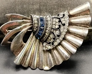 Pennino Sterling Brooch W/Blue & Clear Rhinestones - Picture 1 of 5