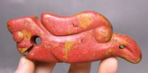 10CM China Hongshan Culture Red Turquoise Carve Bird Pig Dragon Amulet Pendant - Picture 1 of 5