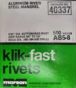 Marson 40337 AB5-8 5/32 Durchmesser Niete Aluminium Stahl Knopfkopf Menge 500 - Bild 1 von 1