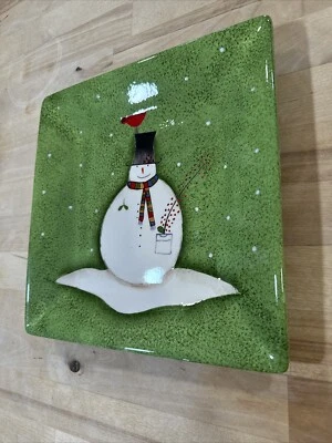 Mesa Sakura "Compañeros de Nieve" Debbie Taylor Kerman Plato Cuadrado Verde Foto 1 de 3